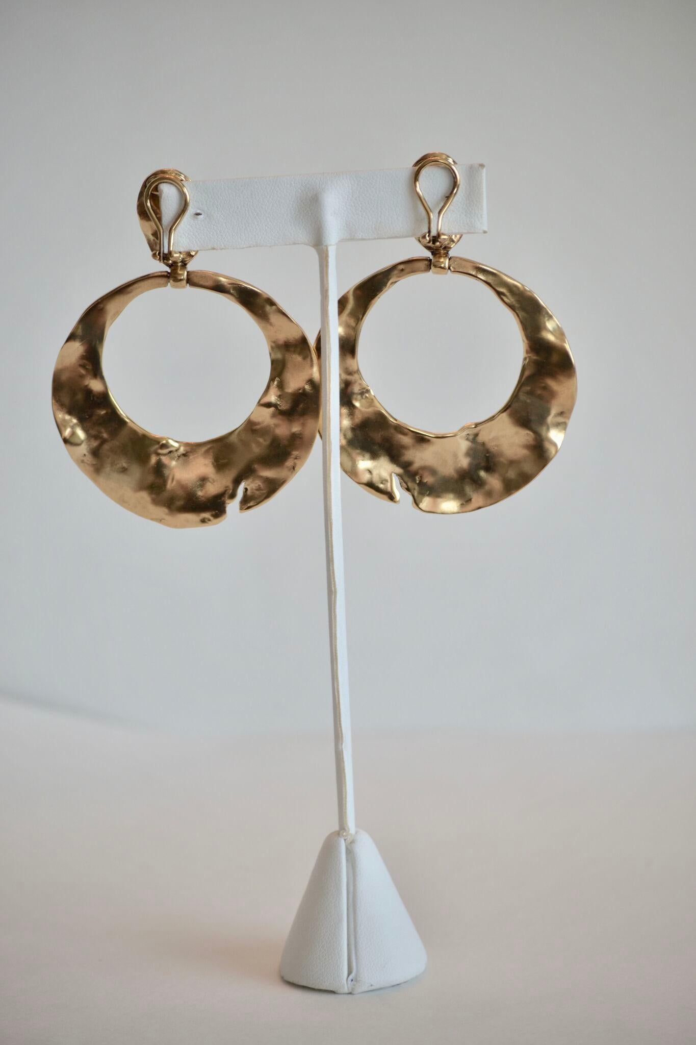 Women's Goossens Paris Hammered Gold Circle Drop Earrings
