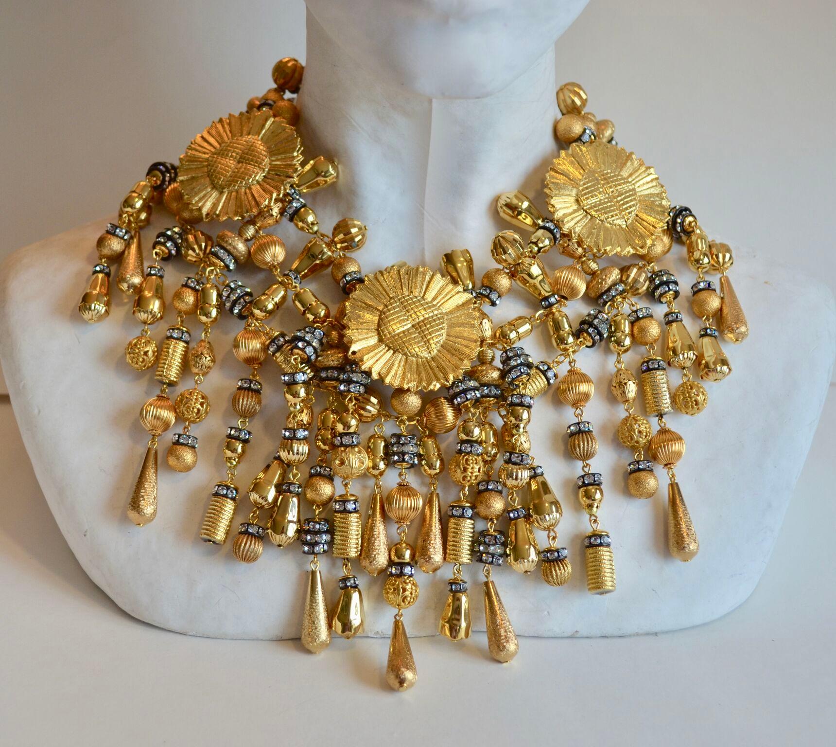 A real showstopper! This piece from Francoise Montague is made with gold beads as well as Swarovski crystals. 