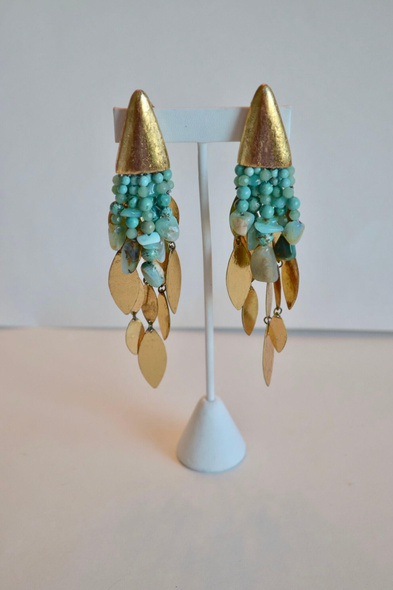 Monies Turquoise Opal Gold Plate Drop Clips  In New Condition In Virginia Beach, VA