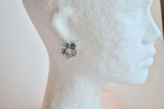 J. Kasi Five Petal CZ and Rhodium Clip Earrings