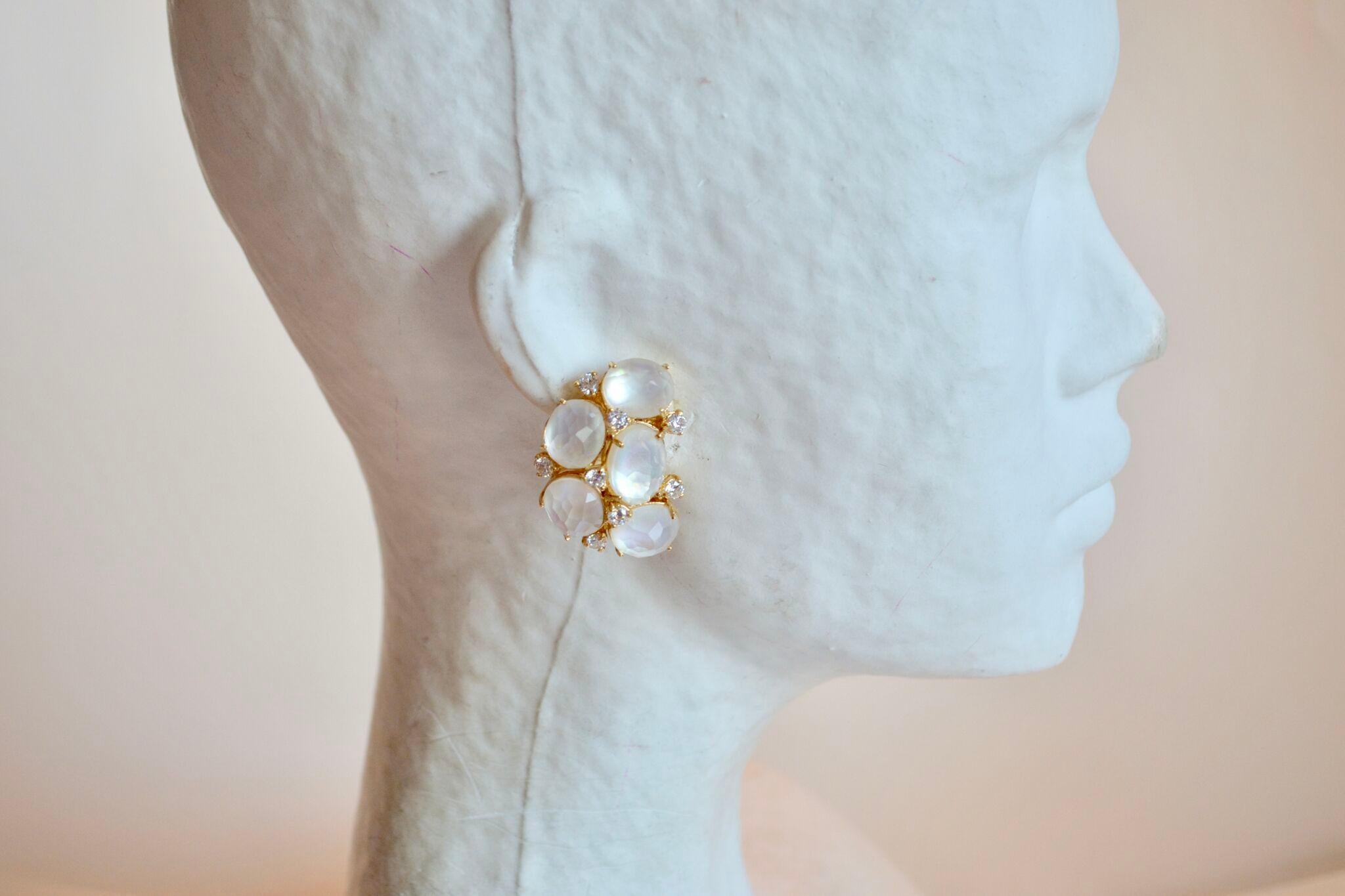 J. Kasi Cluster White Quartz and Mother of Pearl Clip Earrings.