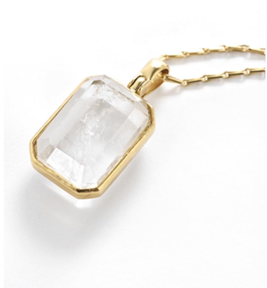 Emerald Cut Goossens Paris Rock Crystal and Yellow Gold Pendant Necklace