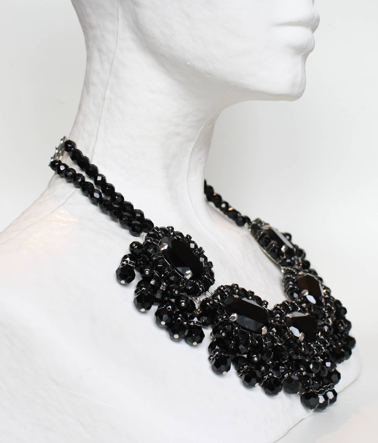 Handmade in her Parisian atelier, this black fringe necklace from designer Francoise Montague is magnificent. Made with Swarovski crystals, and glass beads. 

16