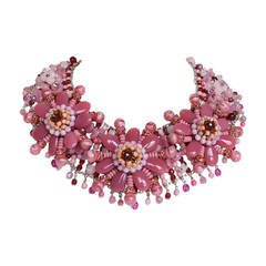 Francoise Montague Hand Beaded Floral Motif Statement Necklace