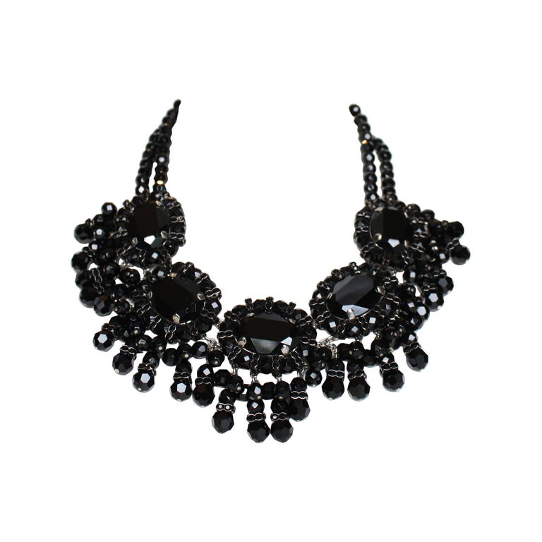 Francoise Montague Black Glass and Swarovski Crystal Fringe