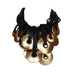Monies Leather and Gold Foil Wood Statement Necklace