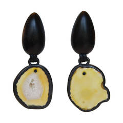 Monies One-of-a-Kind Agate and Ebony Clip Earrings