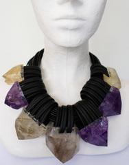 Monies Citrine, Amethyst, and Leather Necklace