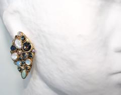 Ella K Papier-Mâché, Gold Leaf, Keshi Pearl, Turquoise, and Crystal Clips