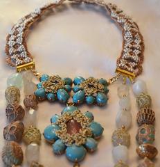 St. Erasmus Triple Flower Crochet Statement Necklace