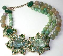 Philippe Ferrandis One of a Kind Aventurine, Jade and Malachite Necklace