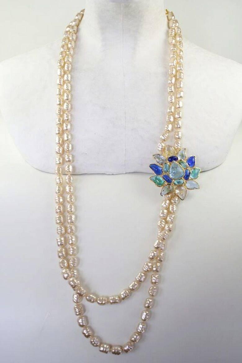 Pate de Verre Collection Freshwater Pearl and Glass Necklace In New Condition In Virginia Beach, VA