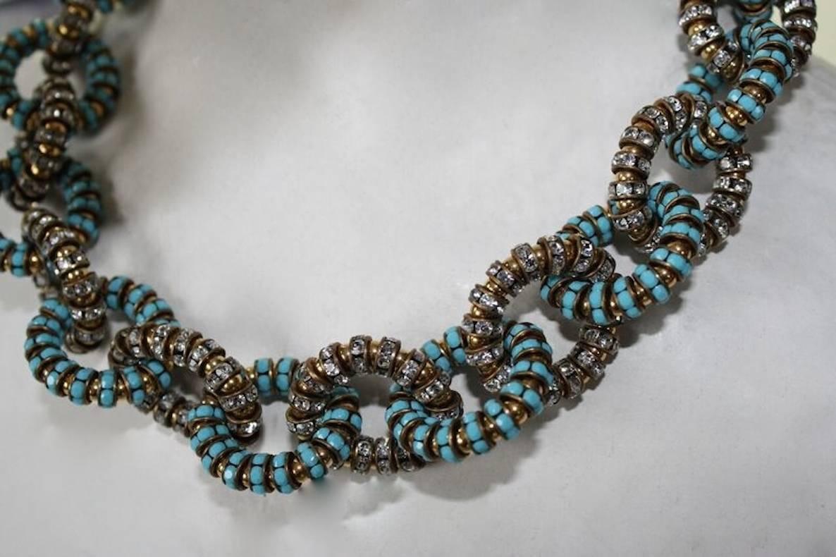 A mixture of turquoise, gold, and crystal rondelles come together in this classic "Joyce" necklace from Francoise Montague. A best-selling Isabelle K style that is versatile and wearable for both evening and day. 

17" W with