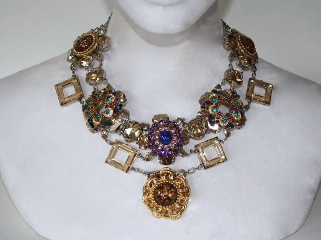 Francoise Montague One of a Kind Vintage Element and Champagne Crystal Necklace In New Condition In Virginia Beach, VA