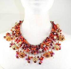 Francoise Montague Red, Orange, and Fuchsia Swarovski Crystal and Glass Necklace
