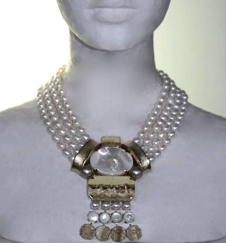Philippe Ferrandis Glass Pearl Four Row Choker Necklace In New Condition In Virginia Beach, VA