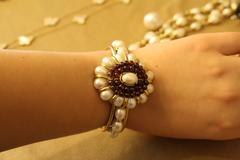 Goossens Paris Natural Pearl and Garnet Cuff Bracelet