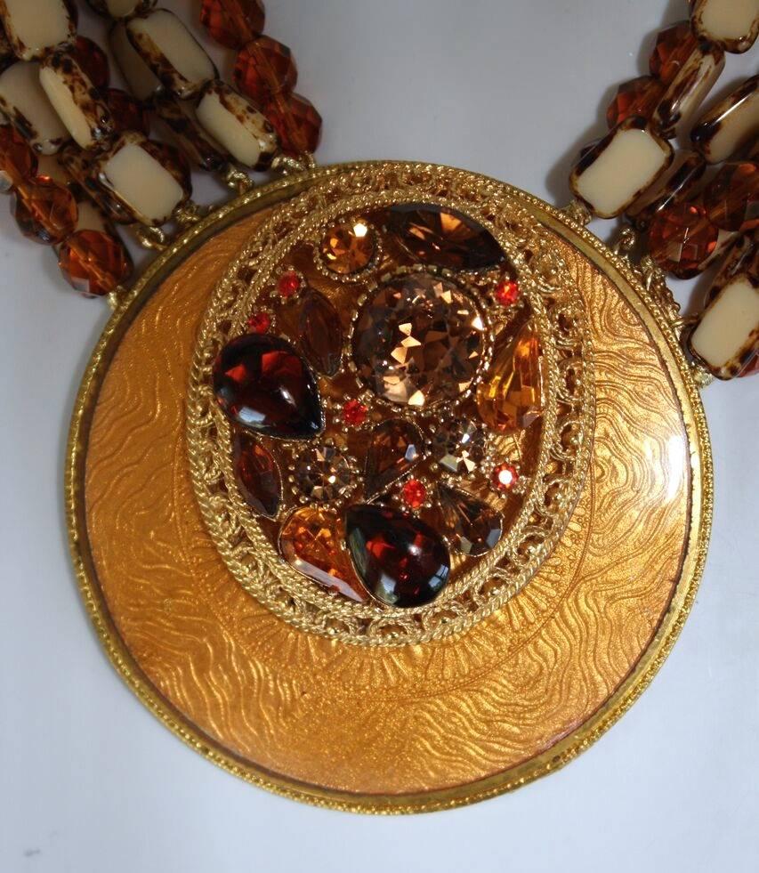 Francoise Montague One of a Kind Lacquered Medallion Statement Necklace In New Condition In Virginia Beach, VA