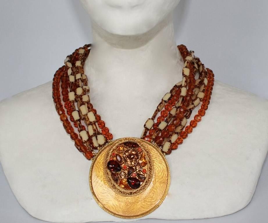 Women's Francoise Montague One of a Kind Lacquered Medallion Statement Necklace