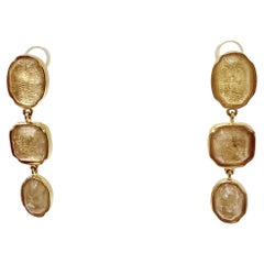 Goossens Paris 3 Cabochons Tinted Rock Crystal  Earrings 