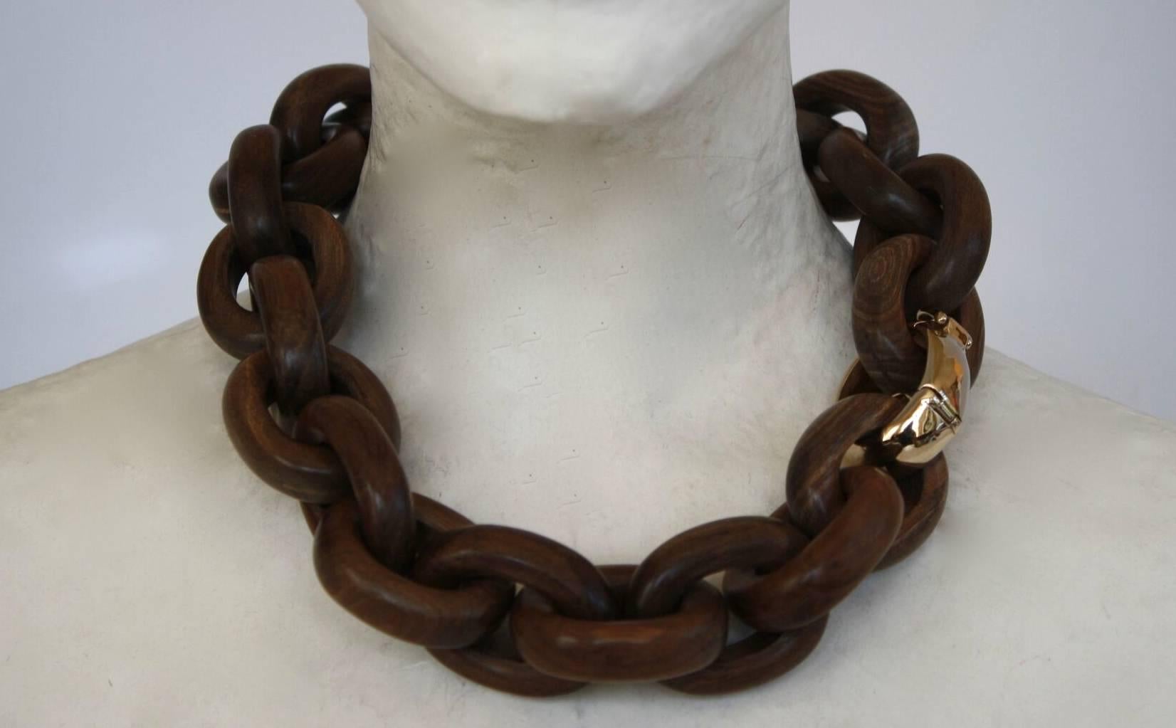 Goossens Paris Wood Link Necklace with Bronze Clasp In New Condition In Virginia Beach, VA