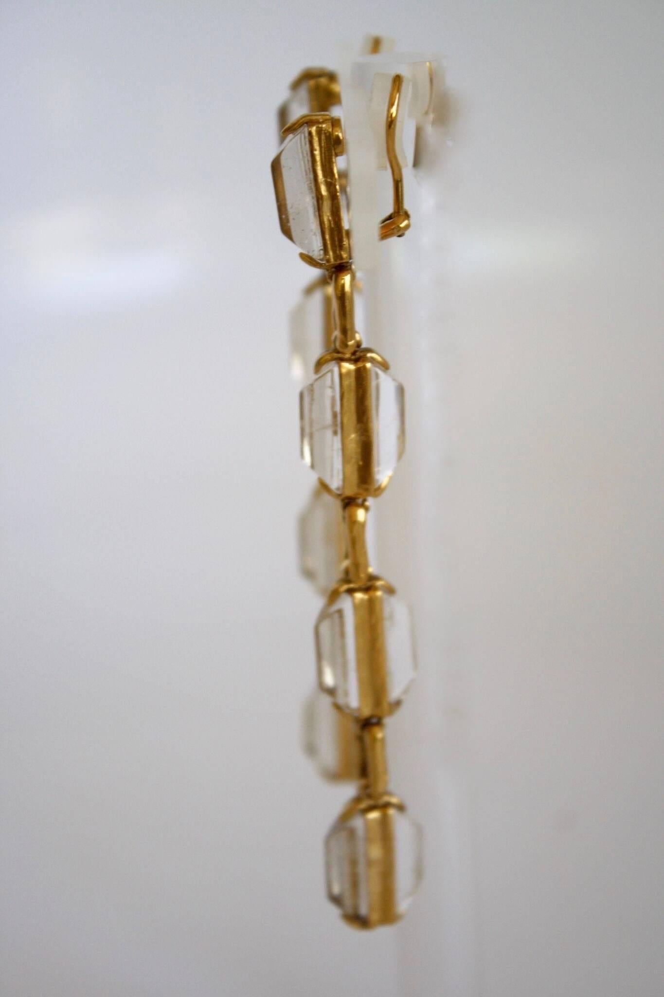 Goossens Paris Long Rock Crystal and Gold Link Clip Earrings In New Condition In Virginia Beach, VA