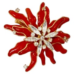 Pâte de Verre Red Starfish Brooch with Swarovski Crystals