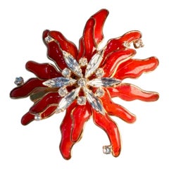 Pâte de Verre Red Starfish Brooch with Swarovski Crystals