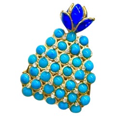 Grande broche en pâte de verre en forme d'ananas, ornée de cristaux Swarovski