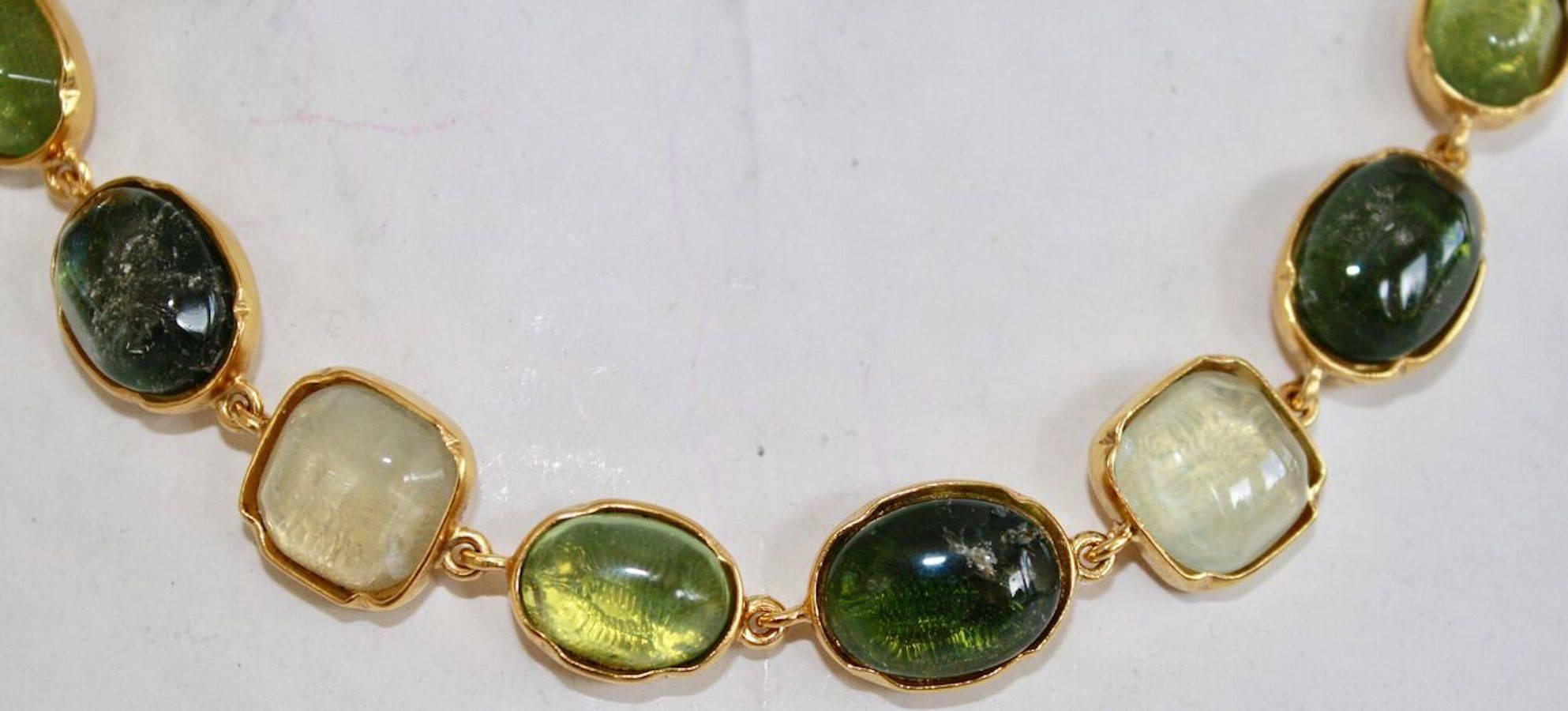 Contemporary Goossens Paris Shades of Green Rock Crystal Necklace