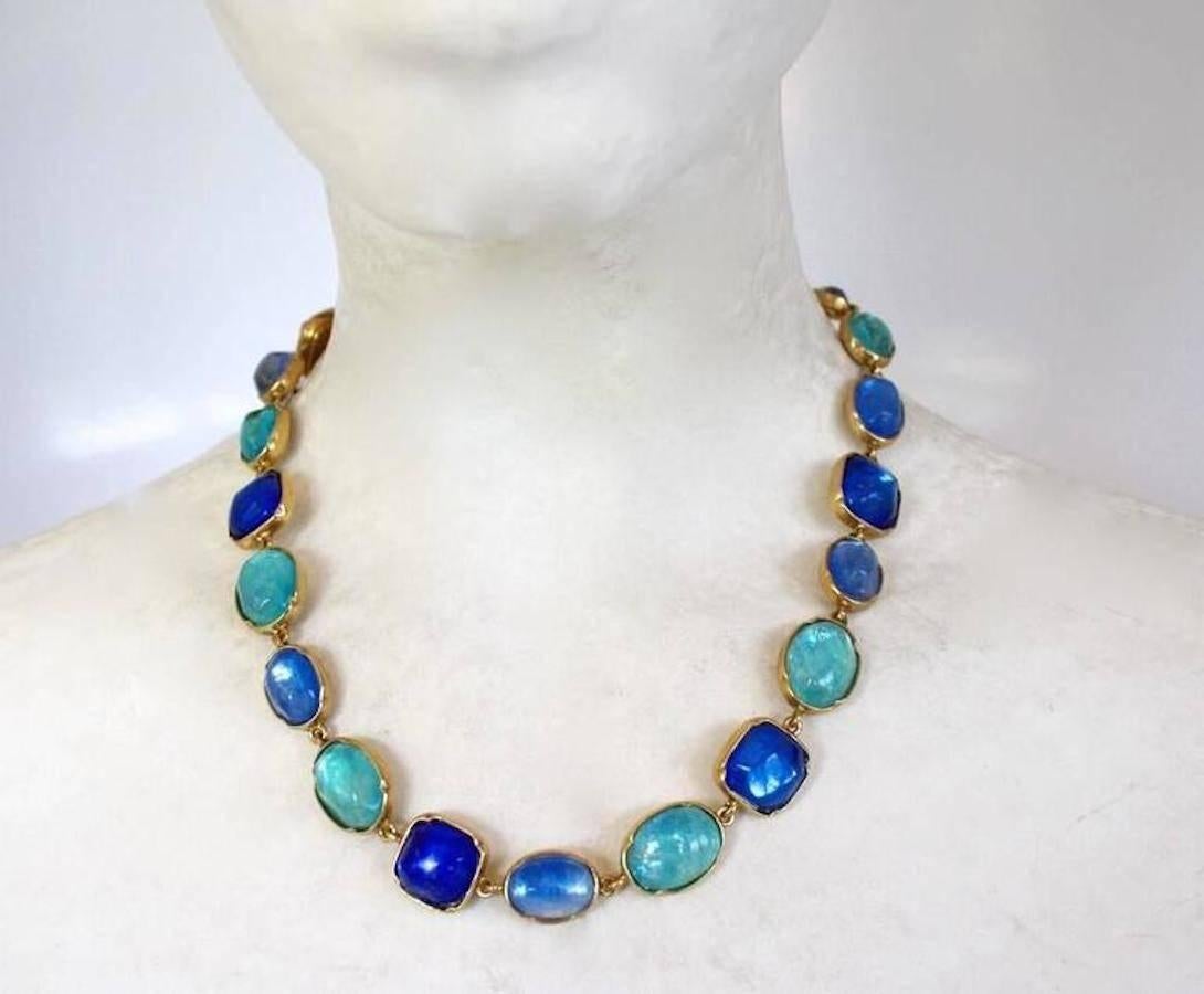 Gradient tinted rock crystal necklace in gorgeous shades of blue from Goossens Paris. 

16.5