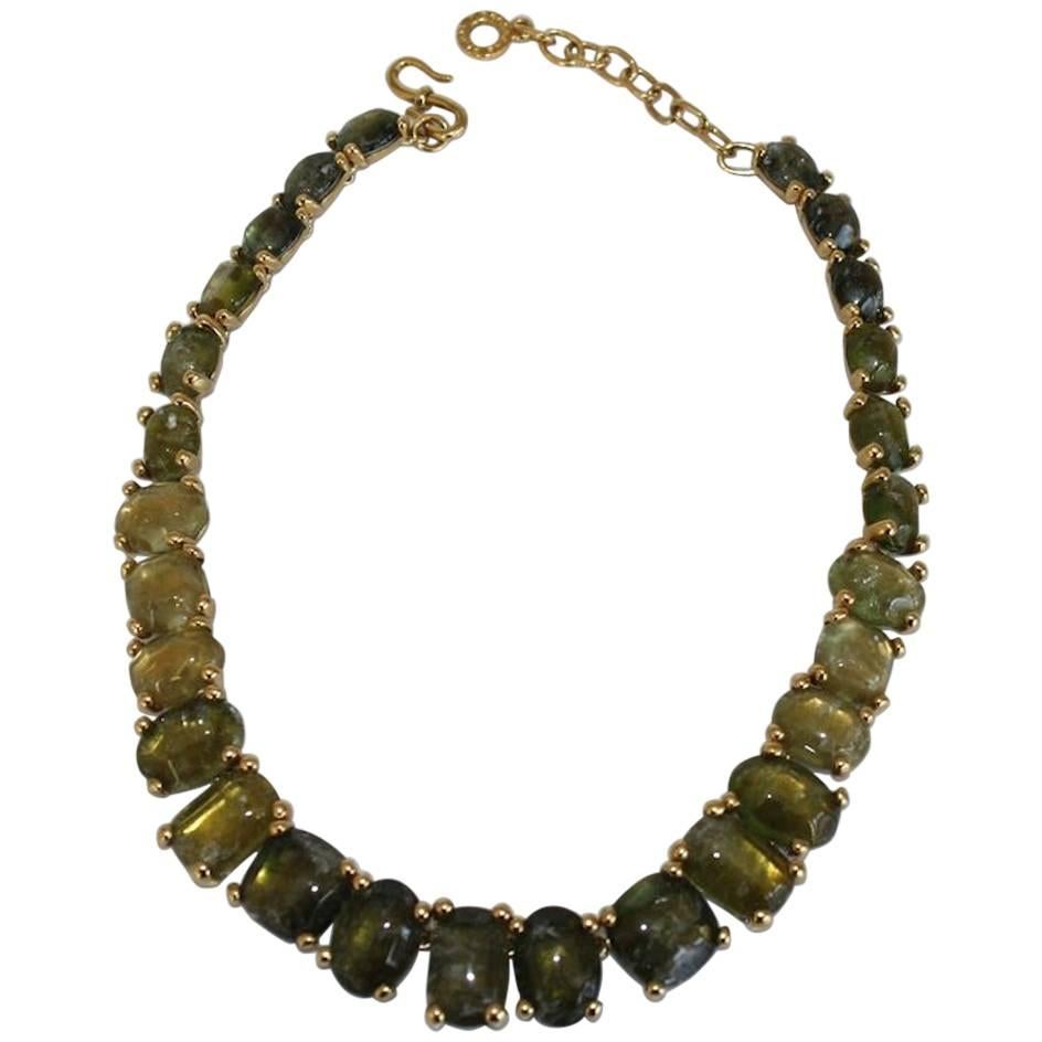 Goossens Paris Hand Tinted Green Rock Crystal Single Row Necklace