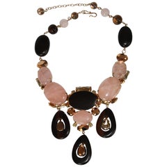 Philippe Ferrandis Glass and Wood Triple Drop Necklace