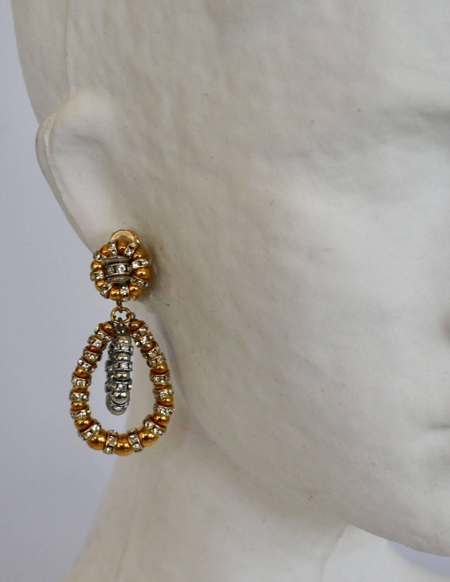 Francoise Montague Gold and Silver Crystal Lolita Earrings In New Condition In Virginia Beach, VA