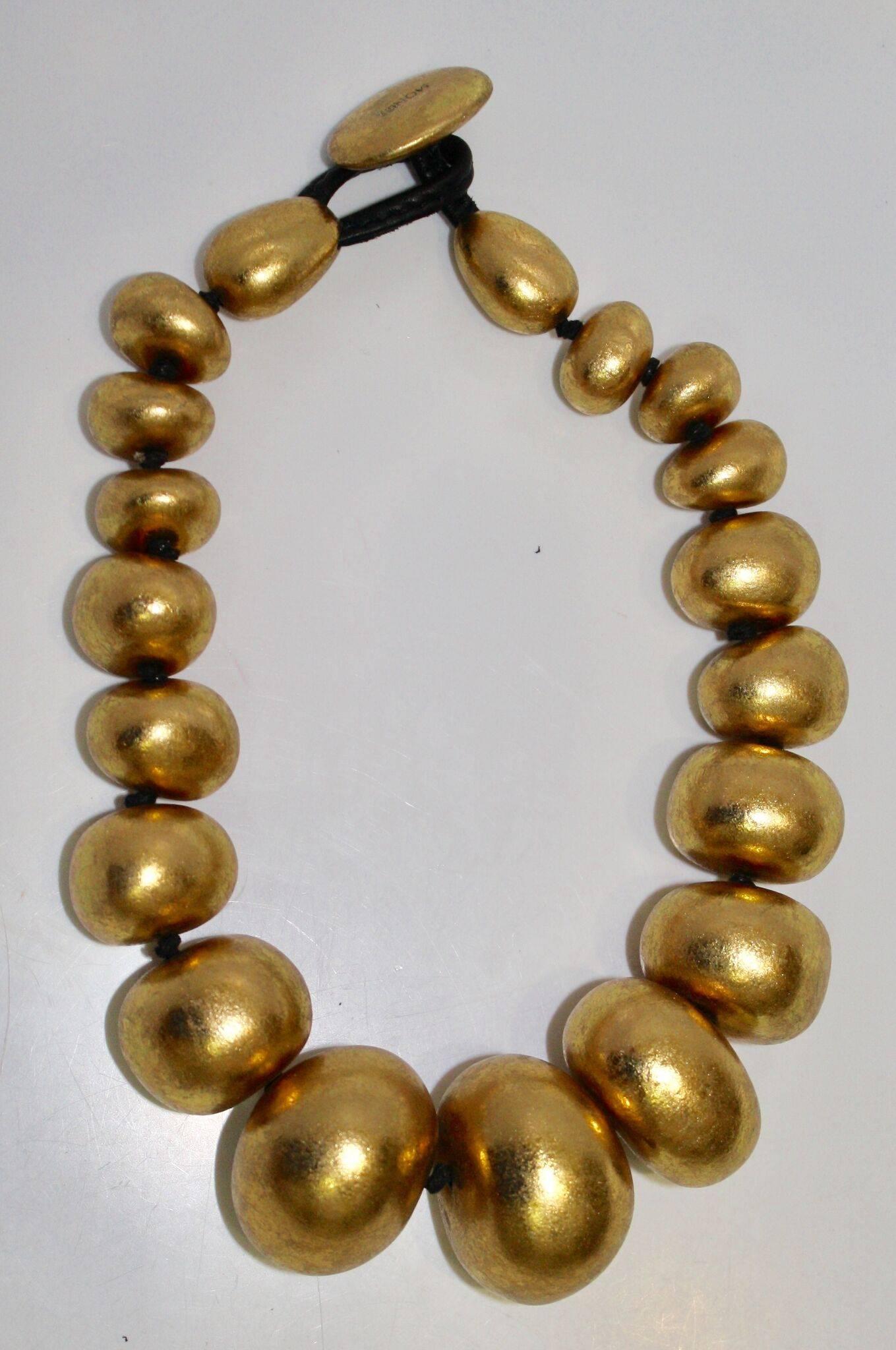 Women's or Men's Monies Gold Leaf and Wood Choker Necklace