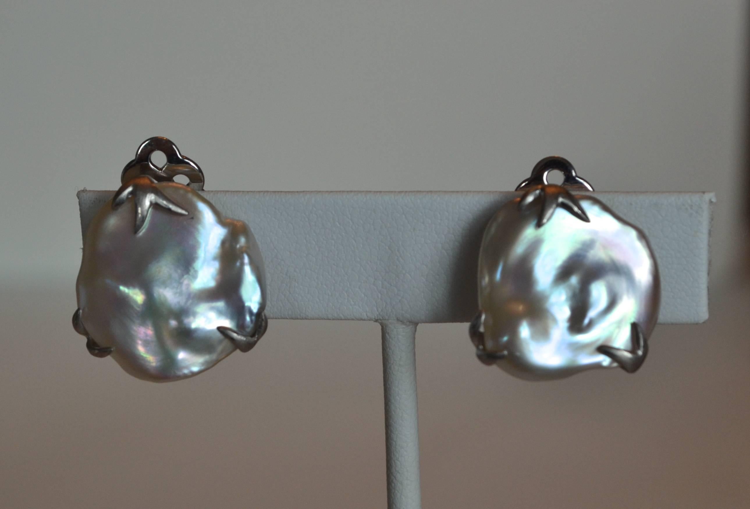 Bijoux Num White Keshi Pearl Clip Earrings 2