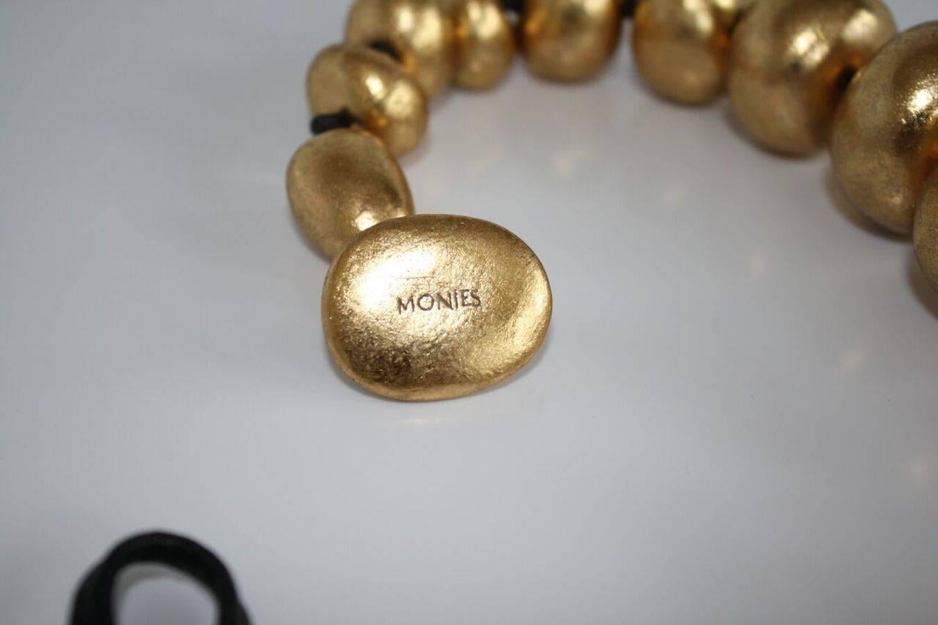 Monies Gold Foil Ebony Bead Choker Necklace In New Condition In Virginia Beach, VA