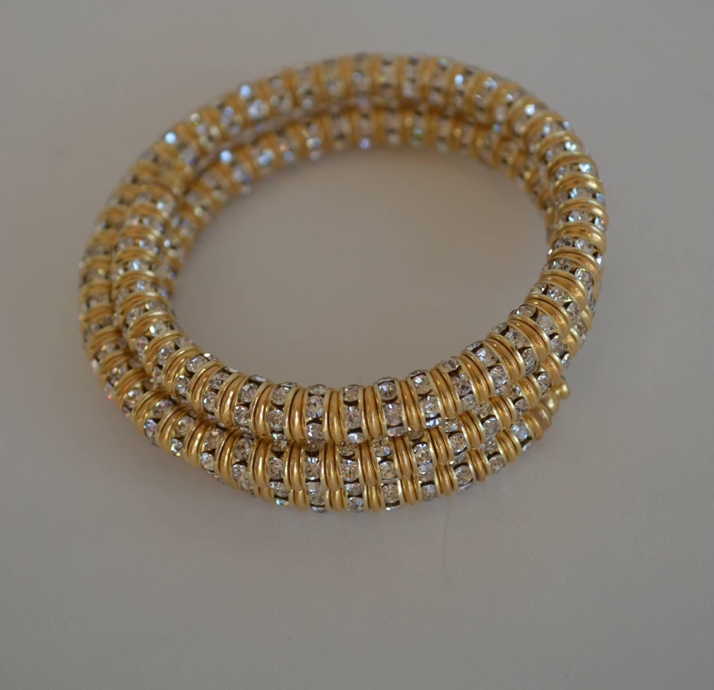 Francoise Montague Gold and Crystal Mabrouk Wrap Bracelet In New Condition In Virginia Beach, VA