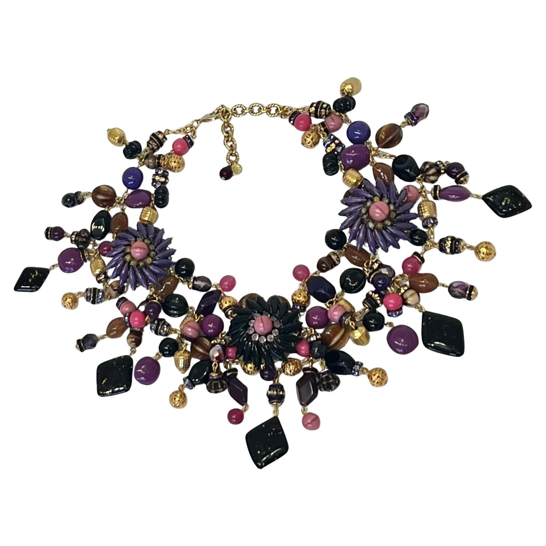 A real showstopper! This piece from Francoise Montague is made with vintage glass beads,  Swarovski crystals. Pate de verre cabochons
Francoise Montague took over the De Saurma jewelry workshop in the late 1940s. Her mother founded the workshop in