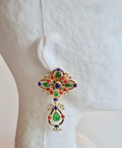 Gripoix Paris Multi Color Long Drop Clip Earrings