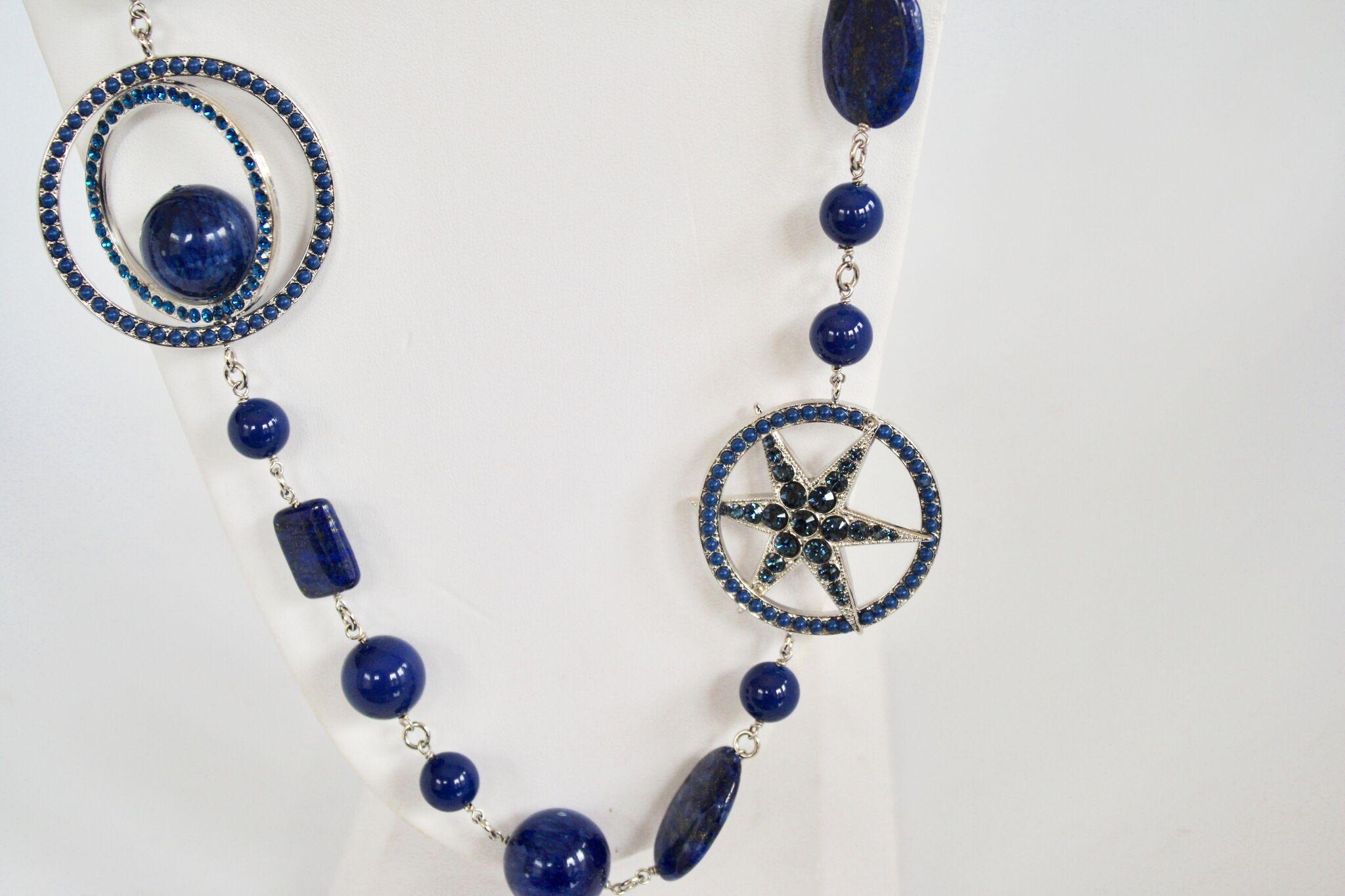 Philippe Ferrandis Blue Swarovski Crystal Long Necklace In New Condition For Sale In Virginia Beach, VA