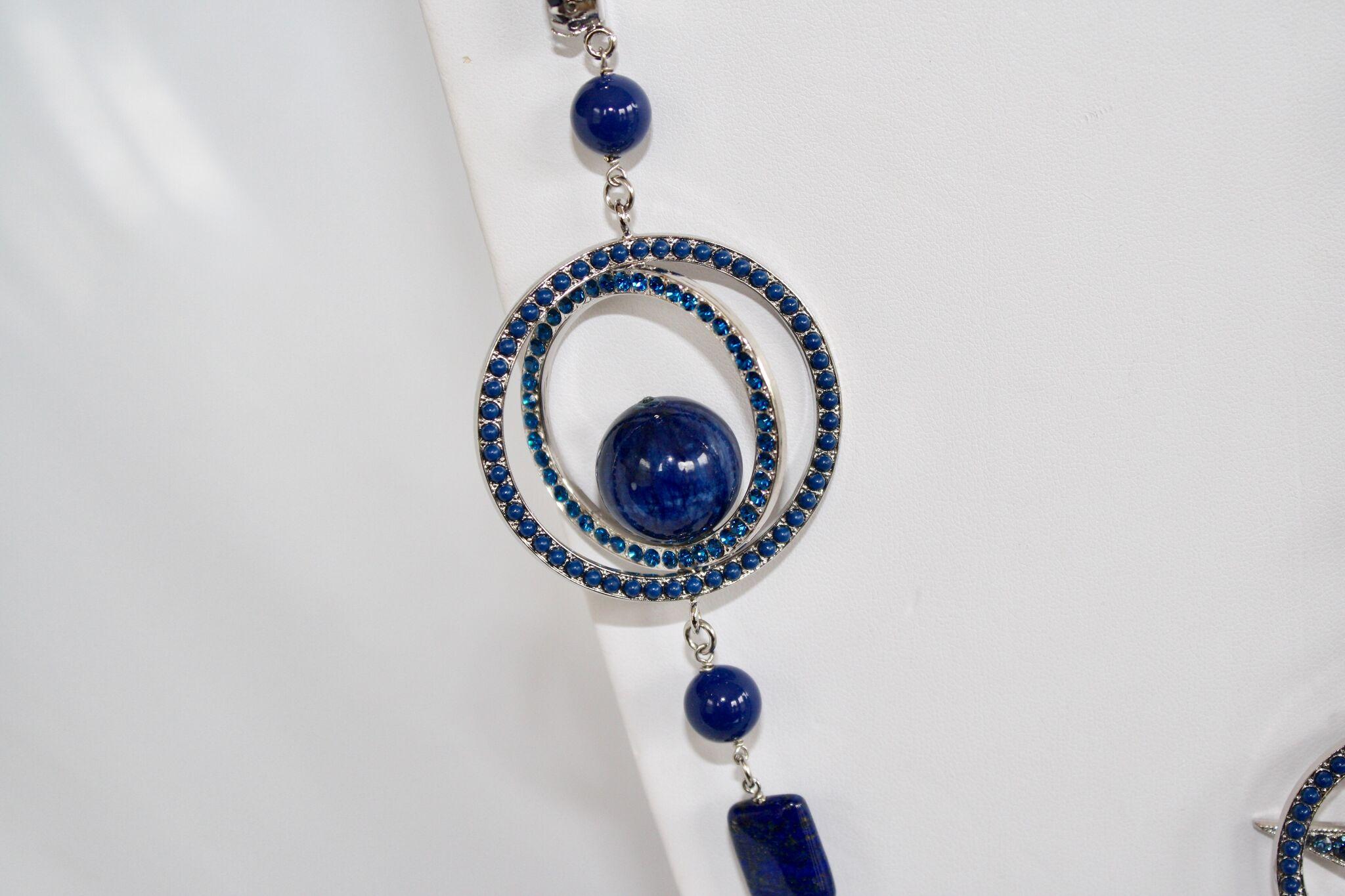 Women's or Men's Philippe Ferrandis Blue Swarovski Crystal Long Necklace For Sale