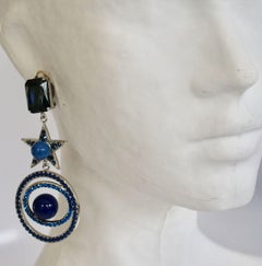 Philippe Ferrandis Blue Swarovski Crystal Star Clip Earrings