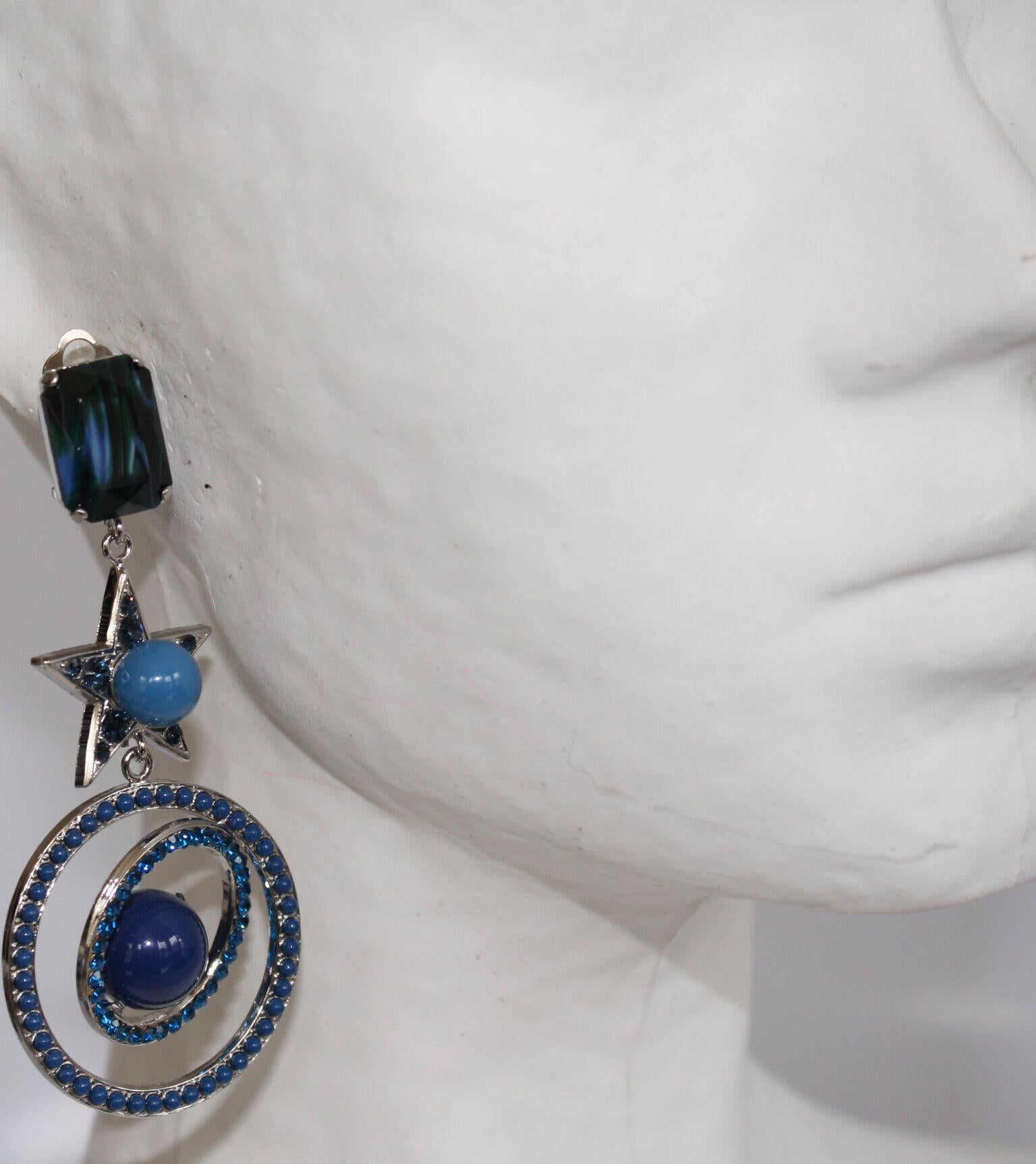 Women's Philippe Ferrandis Blue Swarovski Crystal Star Clip Earrings