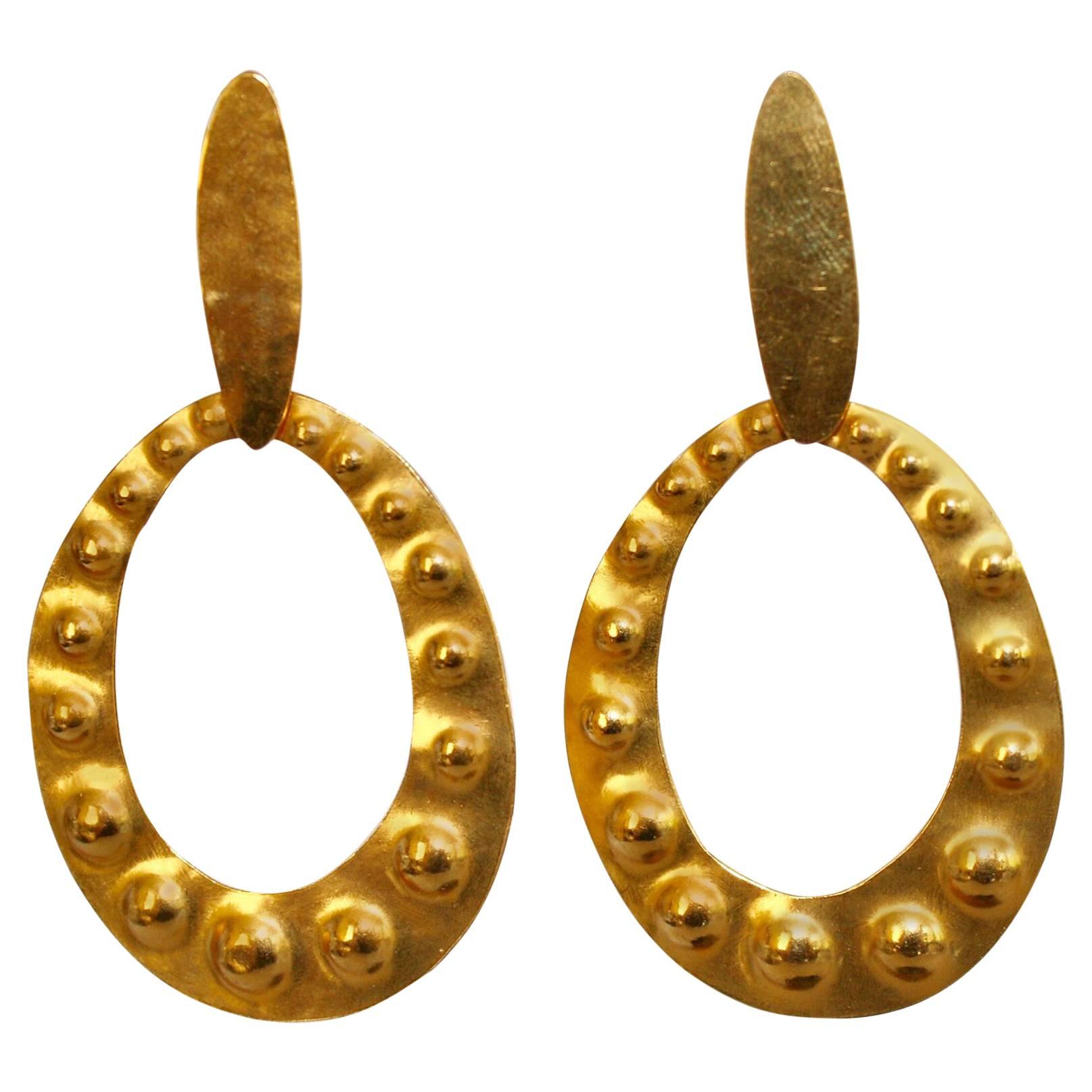 Herve van der Straeten Gilded Brass Embossed Clip Earrings