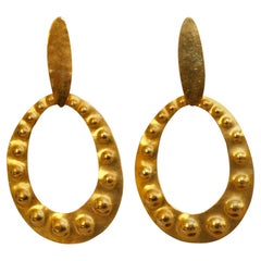 Herve van der Straeten Gilded Brass Embossed Clip Earrings