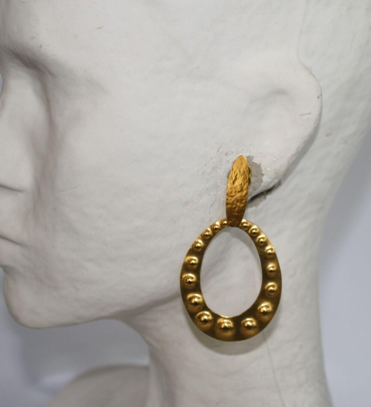 Herve van der Straeten Gilded Brass Embossed Clip Earrings In New Condition In Virginia Beach, VA