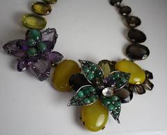 Iradj Moini Amethyst, Emerald, and Quartz Double Flower Choker Necklace
