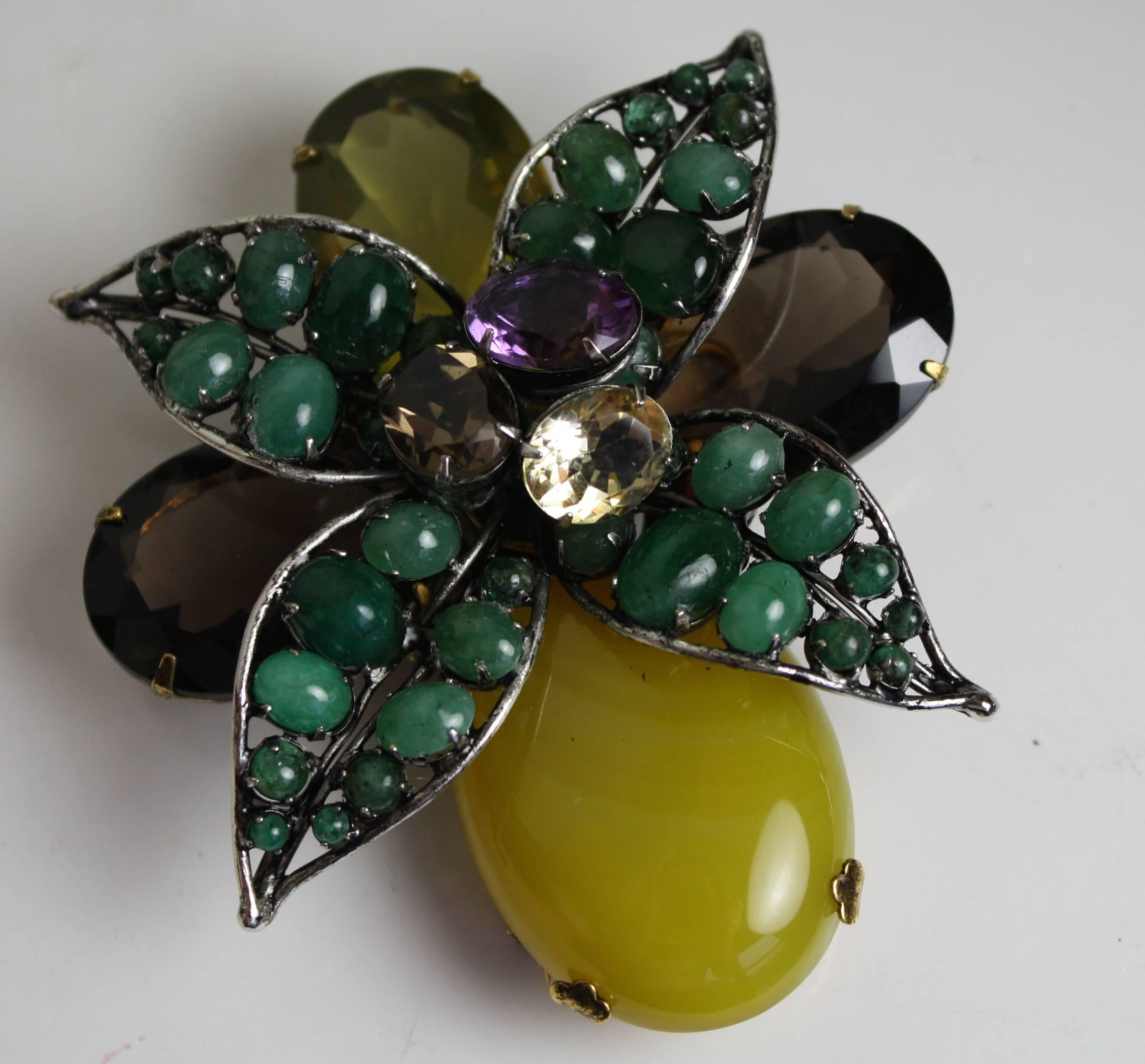 Iradj Moini Amethyst, Emerald, and Quartz Double Flower Choker Necklace 1