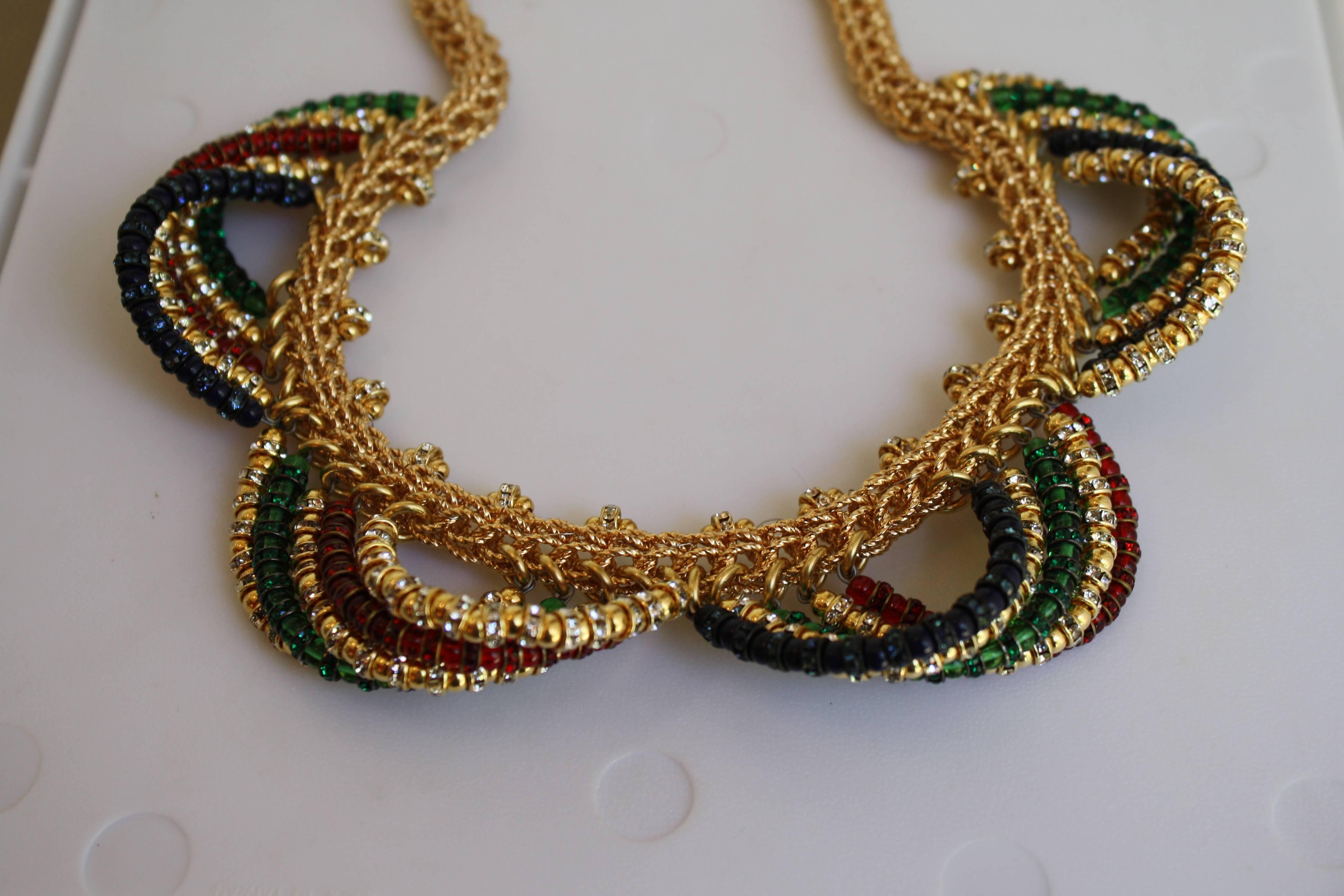 Women's Francoise Montague Red, Blue, Green, and Gold Swarovski Collar Necklace 